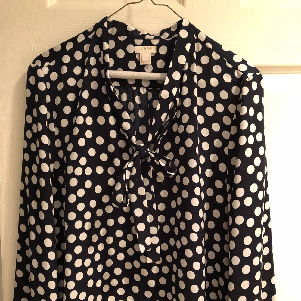 Navy blue and white polka dot Jcrew blouse